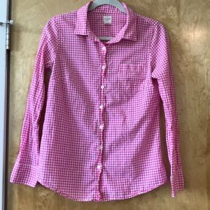 J. Crew pink gingham check button down shirt